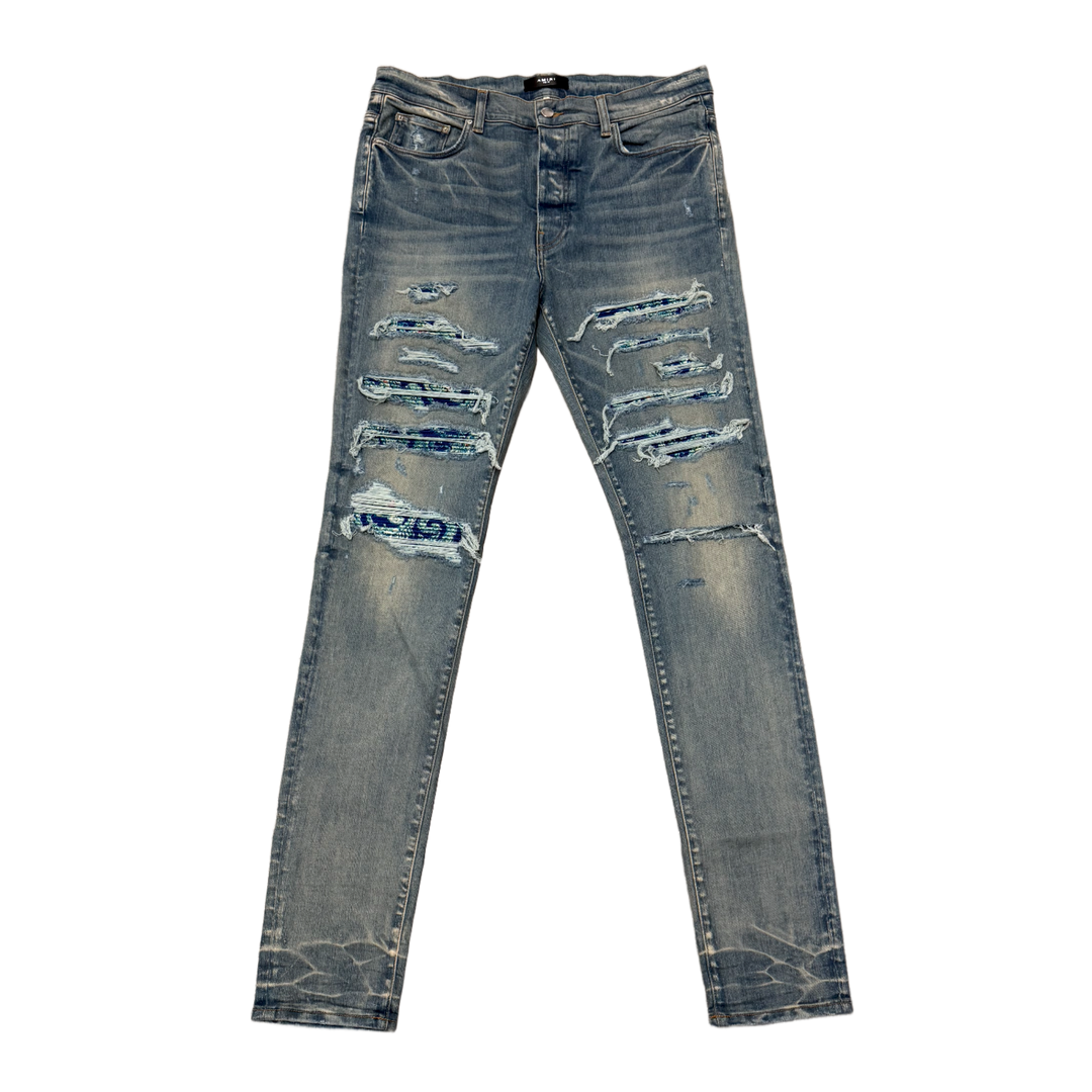 Amiri Distressed 'Blue' Bandana Jeans