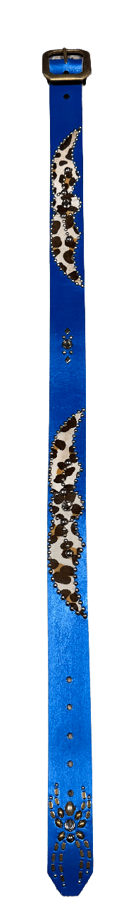 Studded 'Cow Print Spider Gem' Blue Belt