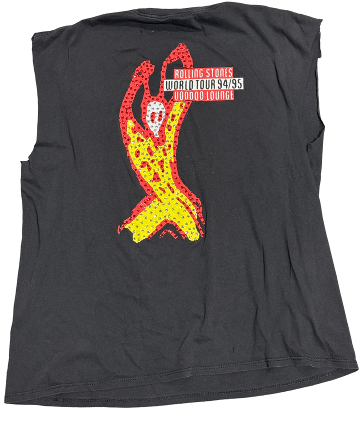 Rolling Stones 'World Tour Voodo Lounge'  Rhinestone Vintage Cut Off Black Tee