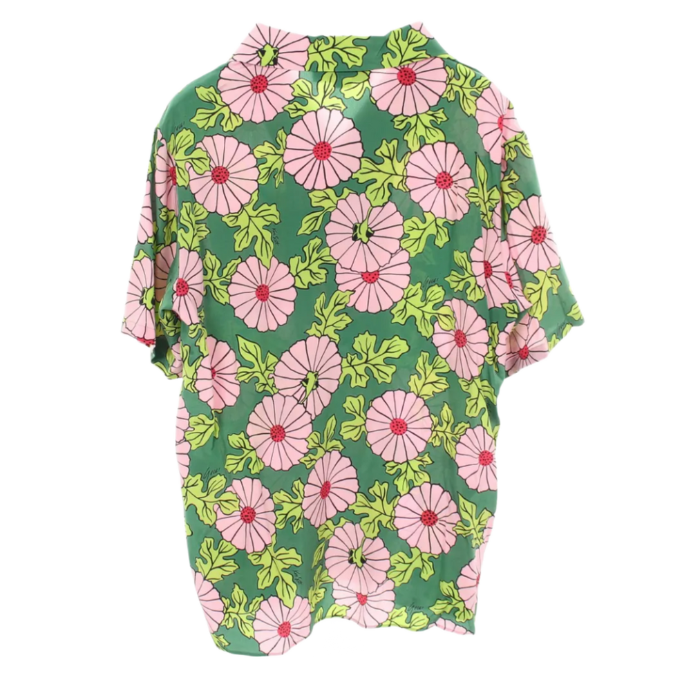 Gucci 'Green/Pink' Floral Silk Camp Collar Shirt