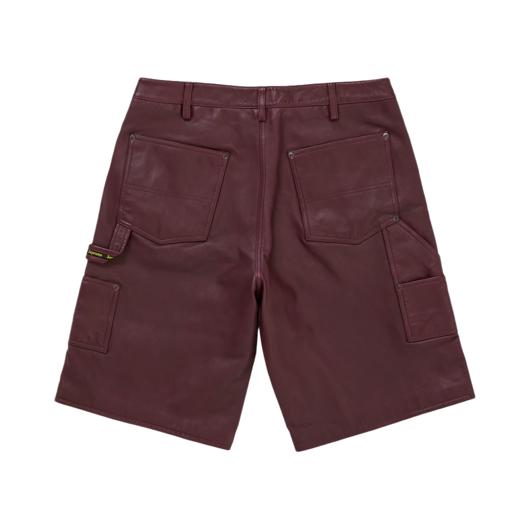 Supreme Leather Double Knee Painter Short Burgundy