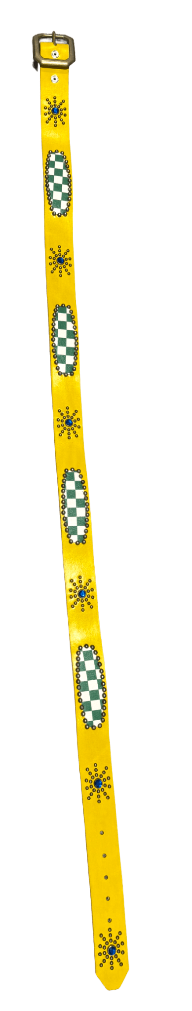 Studded 'Green Checkered/ Sun Gem' Yellow Belt