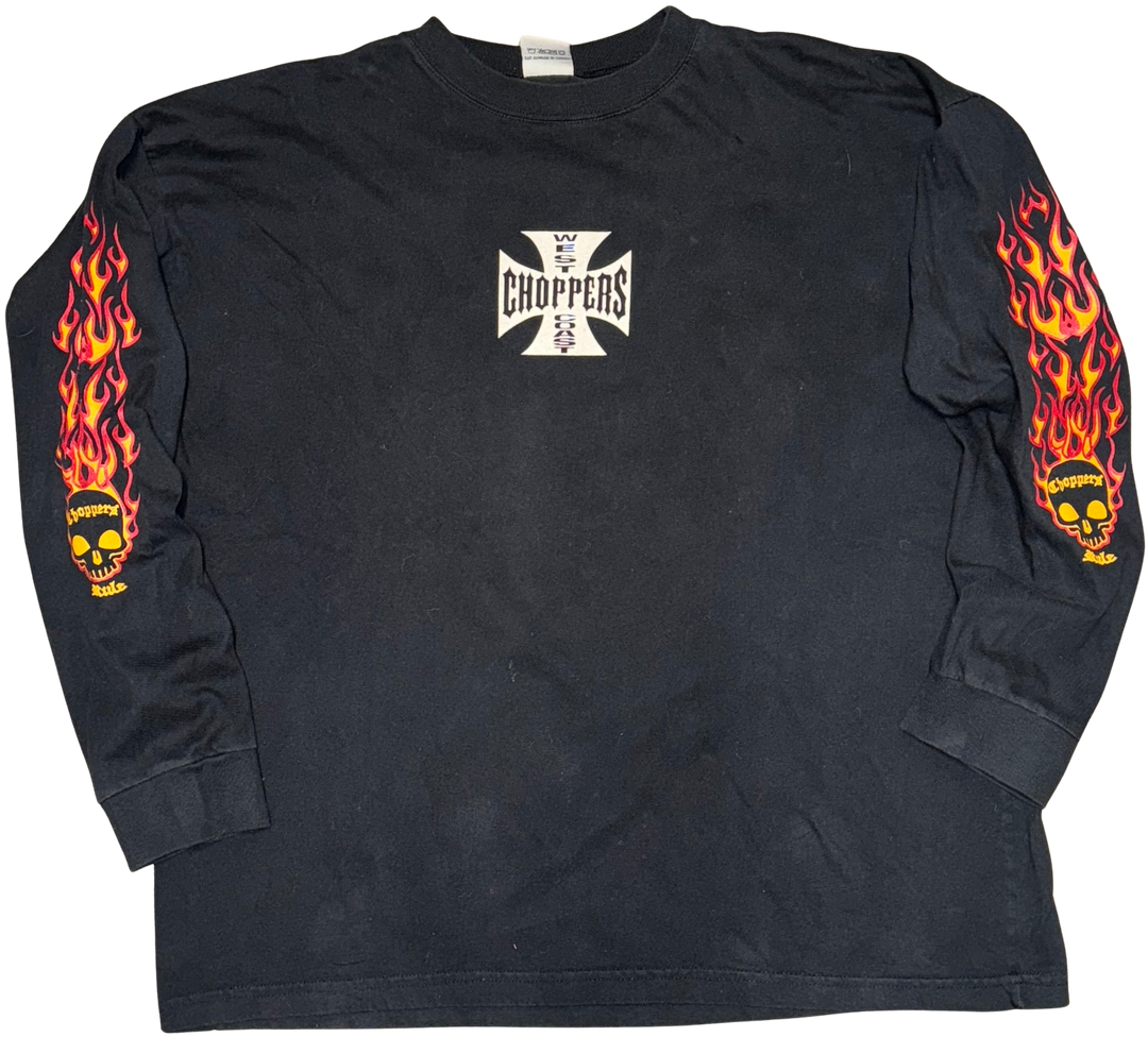 West Coast Choppers 'Flaming Skull' Vintage Black Longsleeve Tee