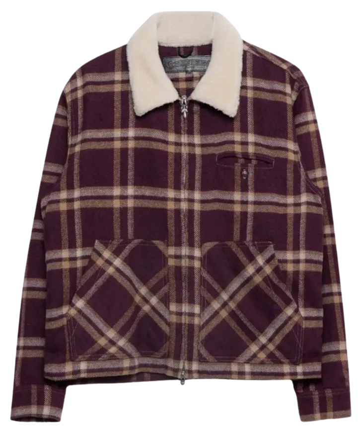Chrome Hearts 'Burgundy' Shearling Zip Up Flannel Jacket