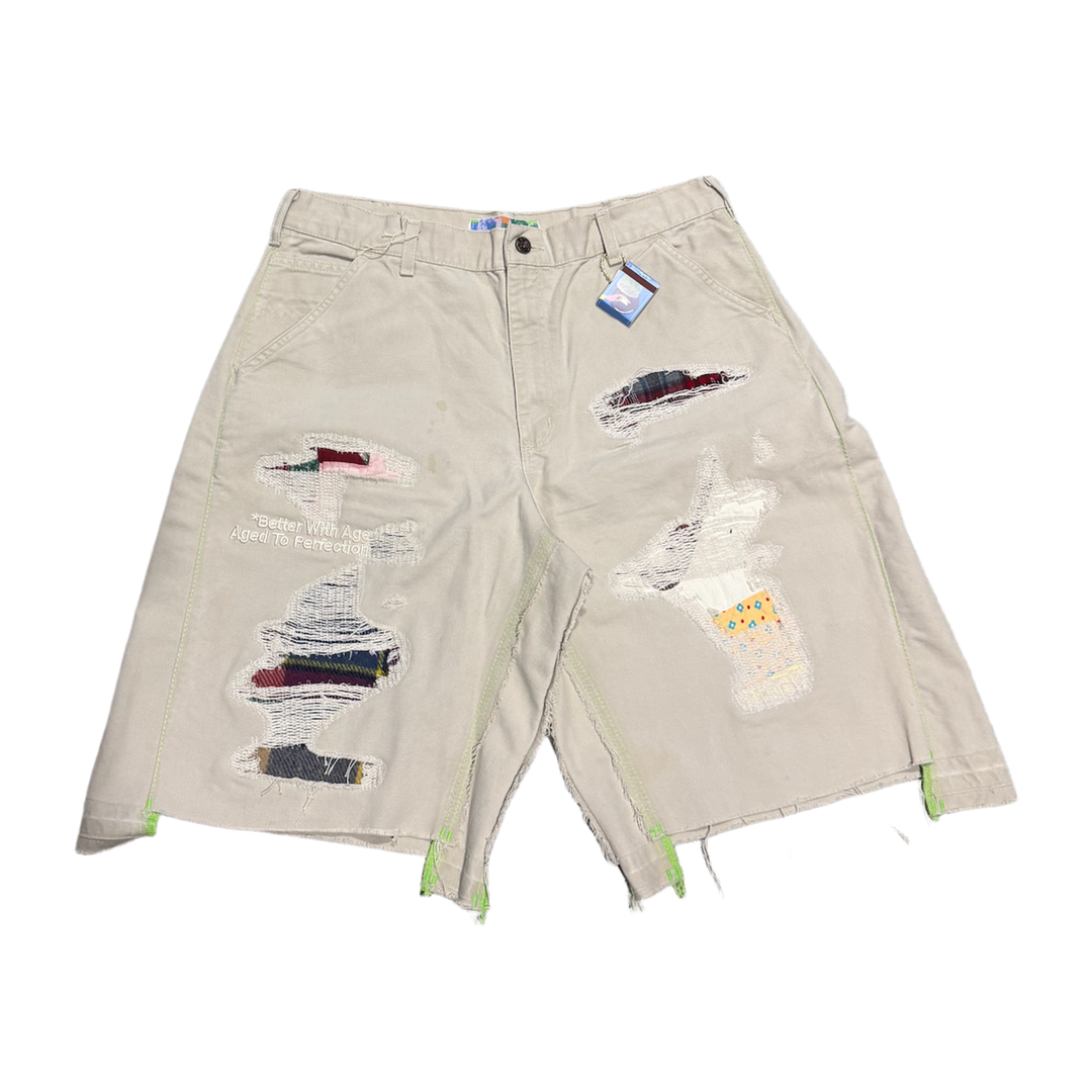 *Better With Age 'Repair' Tan Double Wide Carpenter Shorts