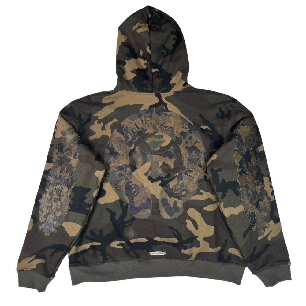 Chrome Hearts 'Camo Leather Horseshoe Patch' Thermal Zip Up Hoodie