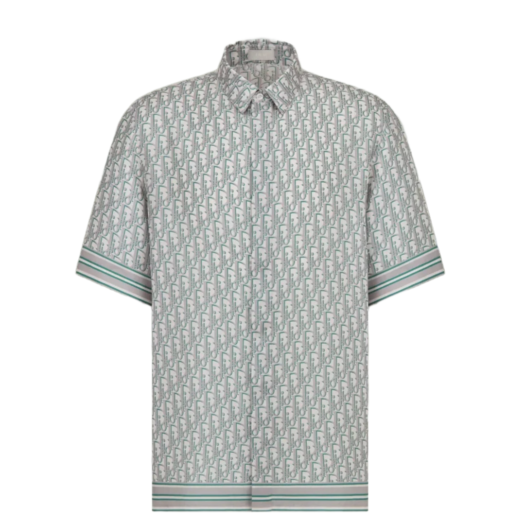 Dior 'White/Grey/Green' Oblique Silk Button Up Shirt
