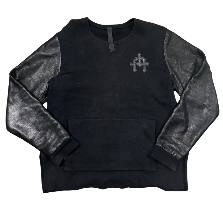 Chrome Hearts 'Triple Cross' Black Leather Crewneck