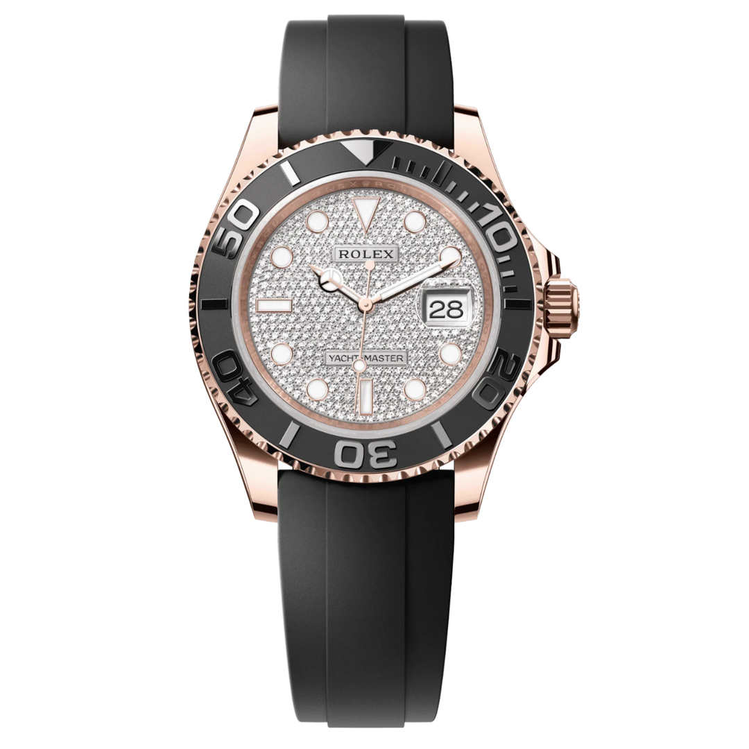 Rolex Yacht-Master 'Diamond Paved Dial' 40 18K Everose Gold Oyster Rubber Bracelet Watch 126655