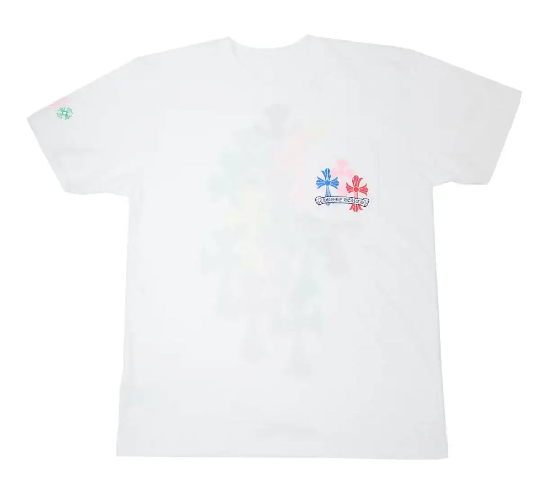 Tシャツ・カットソー Chrome Hearts Multi Color Cross Cemetery T-shirt White Chrome Hearts 'Multi Color Cross' Cemetery Pocket White Tee