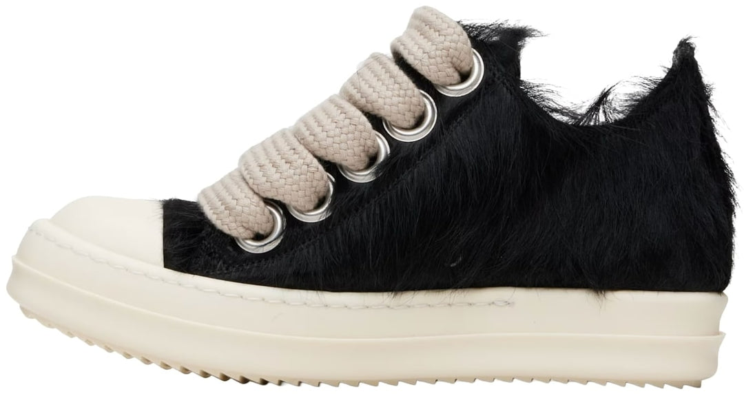 Rick Owens 'Black' Pony Hair Jumbo Lace Low Sneakers