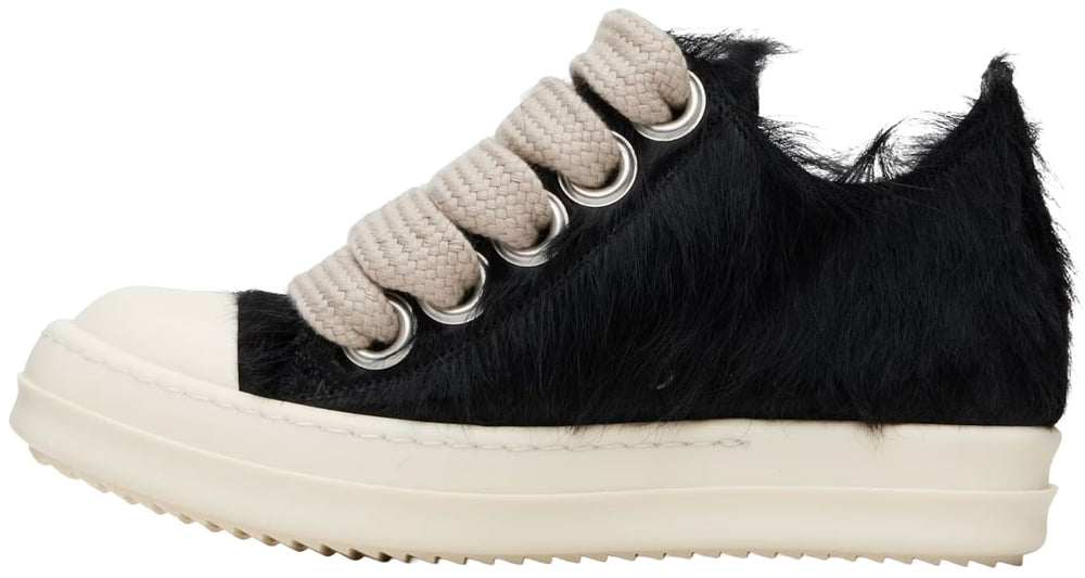 Rick Owens 'Black' Pony Hair Jumbo Lace Low Sneakers