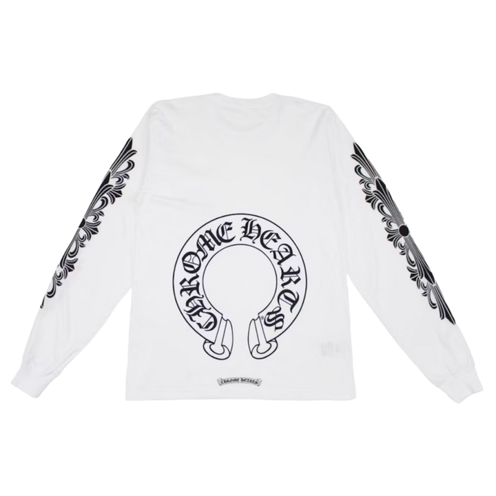 Chrome Hearts 'Horseshoe' Floral Sleeve White Longsleeve Tee