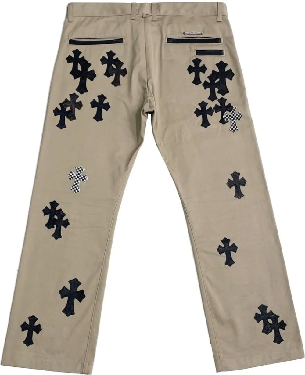 Chrome Hearts 'Black Camo Checker' Cross Patch Tan Chino Pants