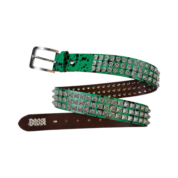Bossi 'Silver on Green Paint' Studded Belt