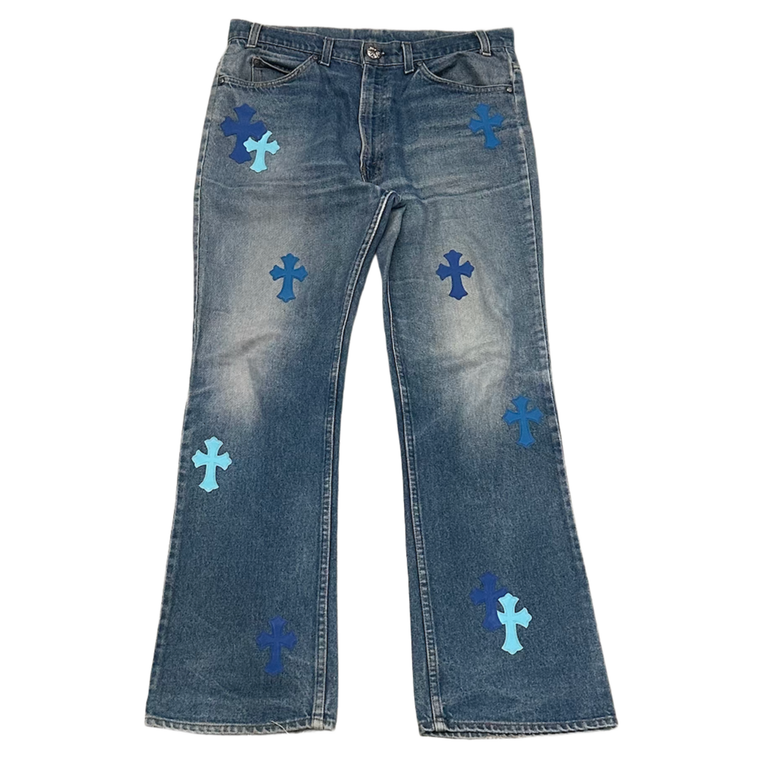 Chrome Hearts 'Double Blue' Orange Tab Levi Flare Jeans