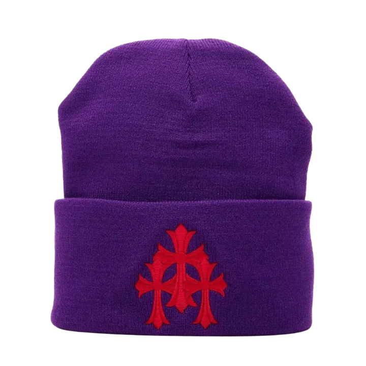 Chrome Hearts 'Triple Cross' Purple Beanie
