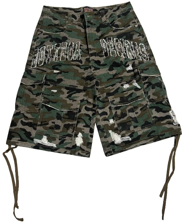 Bottega Desires 'Camo' Distressed Cargo Shorts