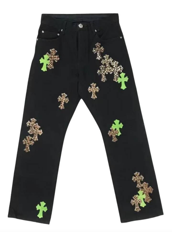 Chrome Hearts 'Leopard Patch' Black Jeans