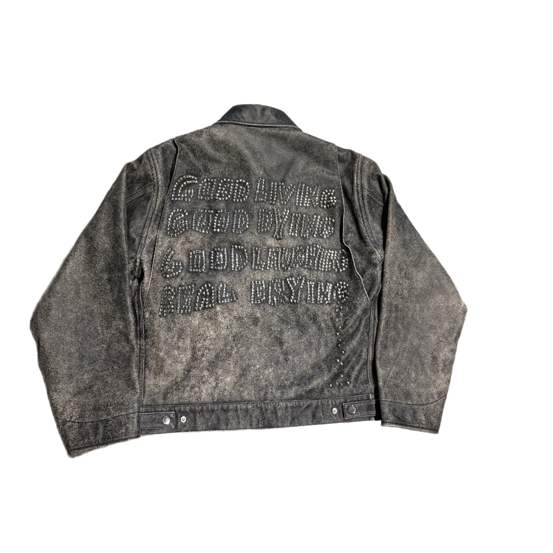 Paly 'Love/Death' Cracked Black Leather Jacket