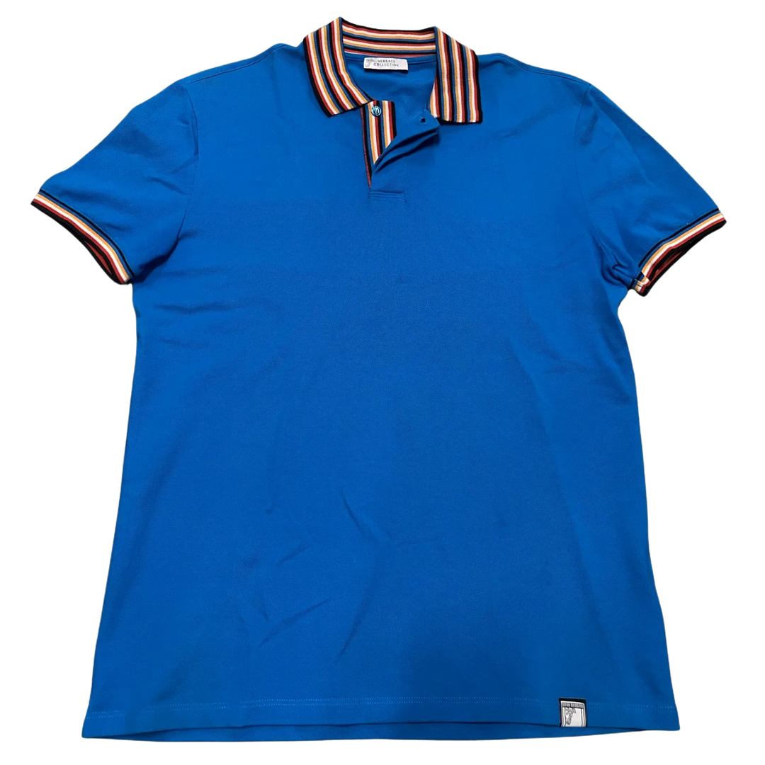 Versace 'Striped Collar' Blue Polo