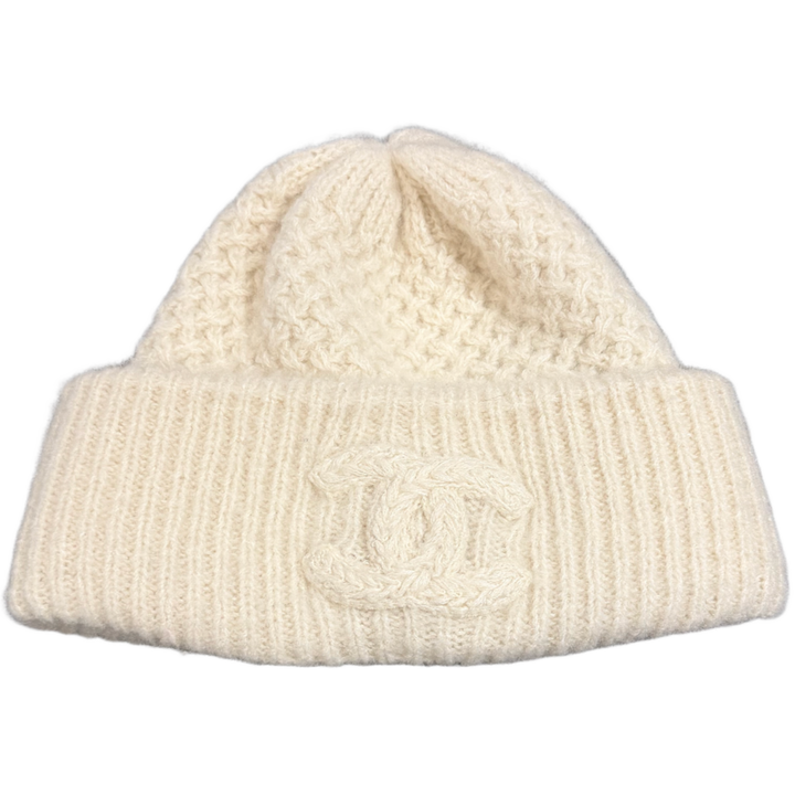 Chanel 'Cream CC Logo' Cashmere Knit Beanie