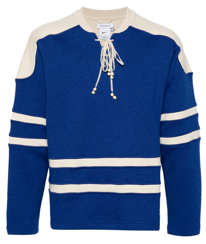 Nike Bode Striped Lace-Up Blue Sweater