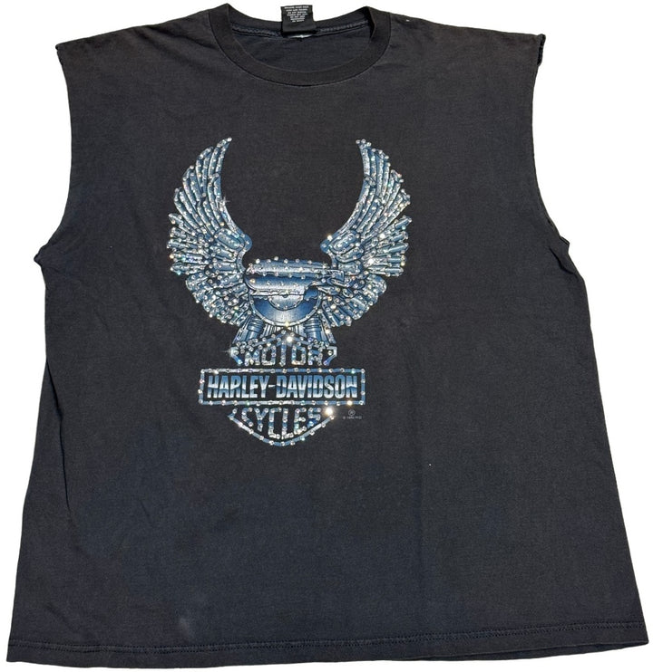 Harley Davidson 'Winged Harley' Rhinestone Vintage Cutoff Tee