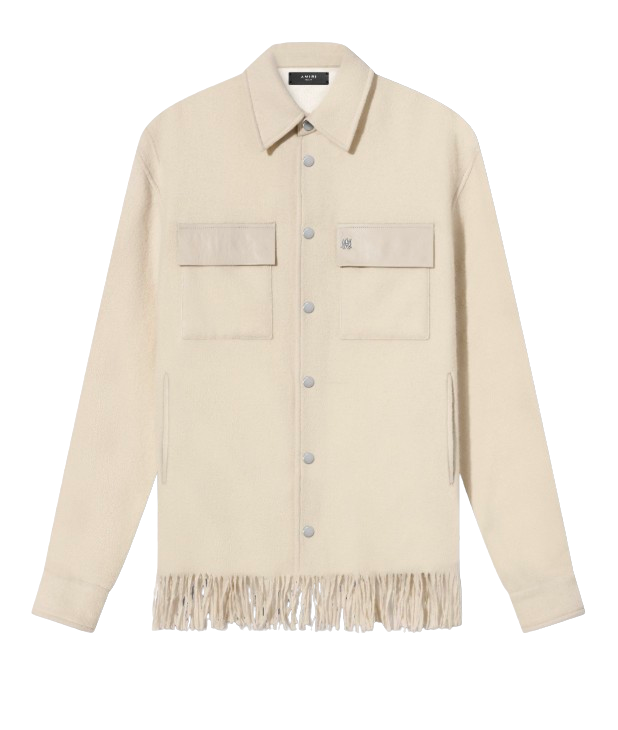 Amiri 'Alabaster' Button Fringe Padded Cream Overshirt