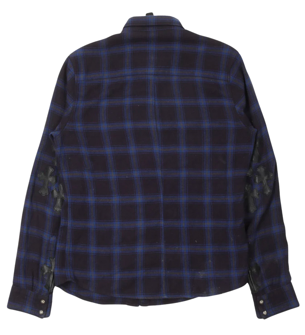 Chrome Hearts 'Leather Cross' Blue/Black Flannel Shirt