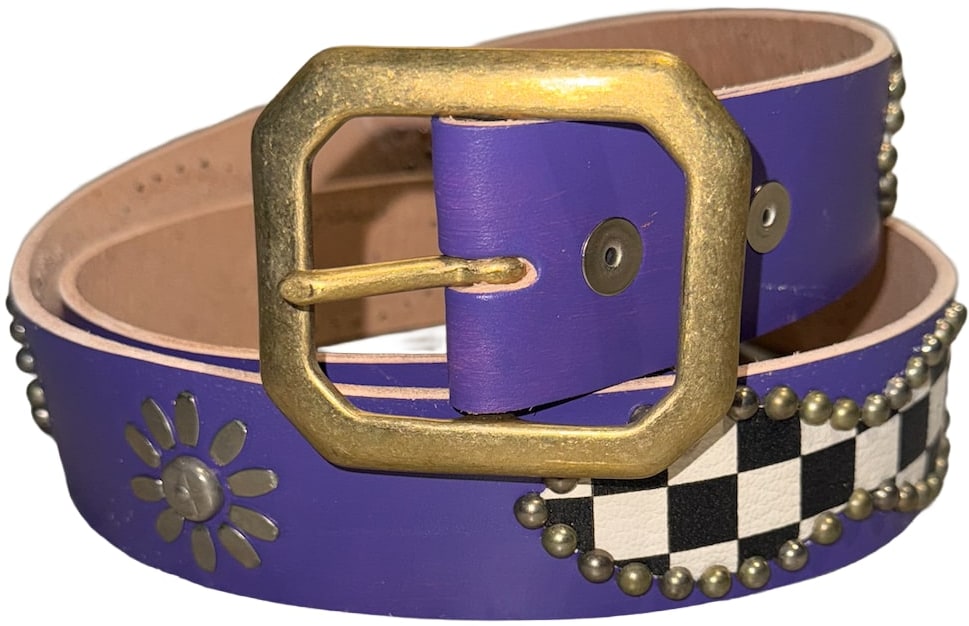 Studded 'Checkered/Silver Sun' Purple Belt