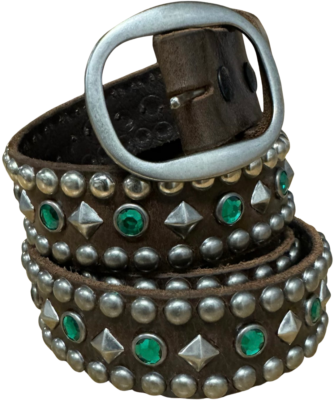 Studded 'Green Gem' Brown Belt