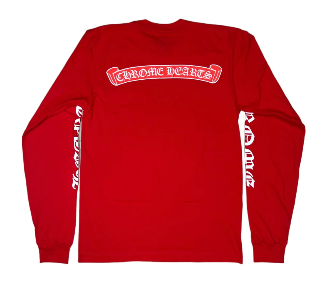 Chrome Hearts 'Scroll Logo' Red Longsleeve Tee