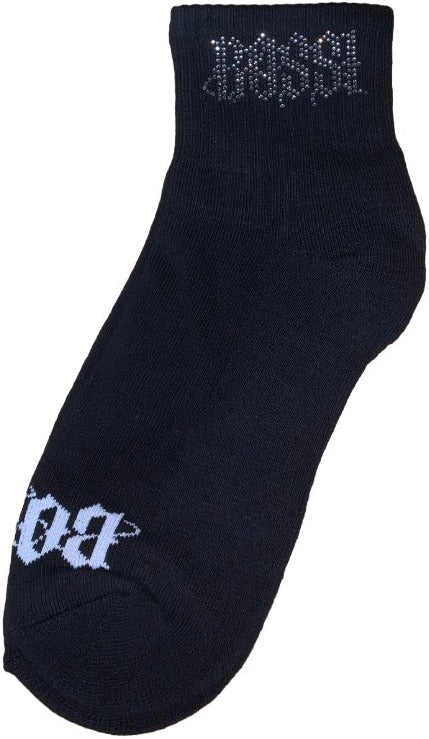 Bossi 'Dark Silver Logo' Rhinestone Black Socks