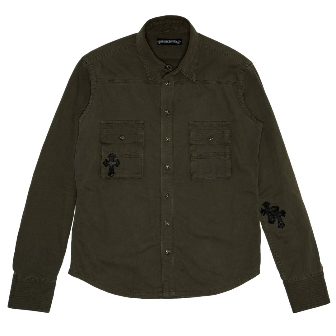 Chrome Hearts 'Olive Fleur Patch' Military Button Up Shirt