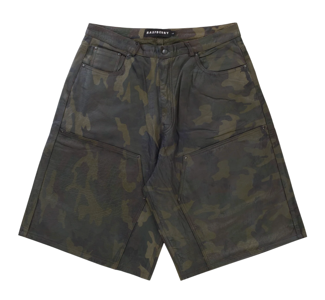 Gold+Vintage Gallery Raspberry Hills 'Camo' Leather Shorts