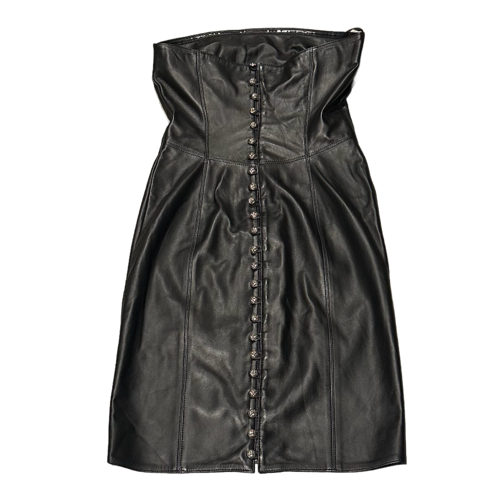 Chrome Hearts 'Black' Multibutton Strapless Leather Dress