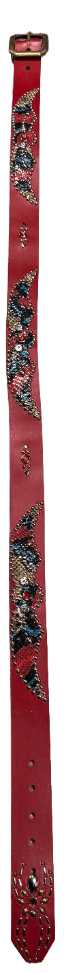 Studded 'Multi Color Snakeskin' Spider Gem Red Leather Belt