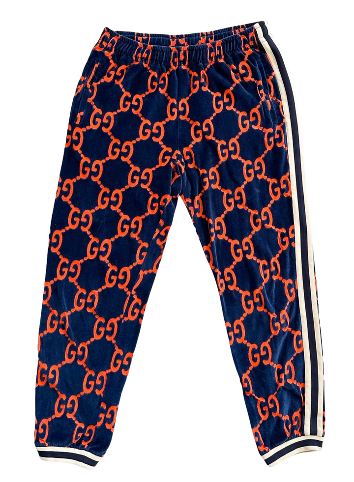 Gucci Blue & Orange 'Chenille GG Logo' Track Pants