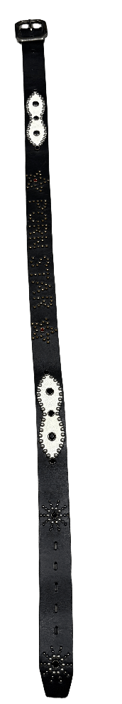 Studded 'White Leather Porn Star/ Star Sun Gems Black Belt