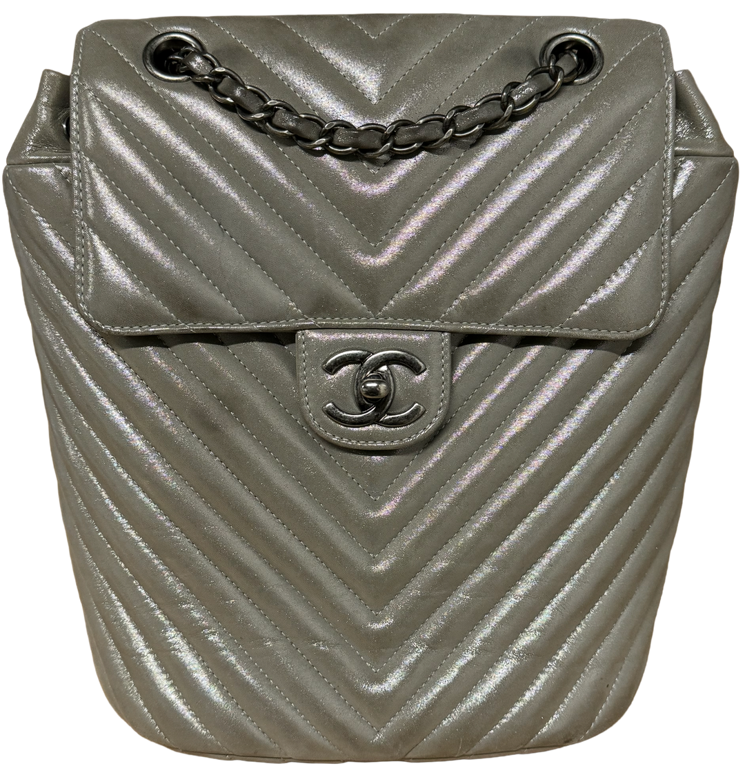 Chanel 'Iridescent Grey' Urban Spirit Chevron Backpack – Showroom LA