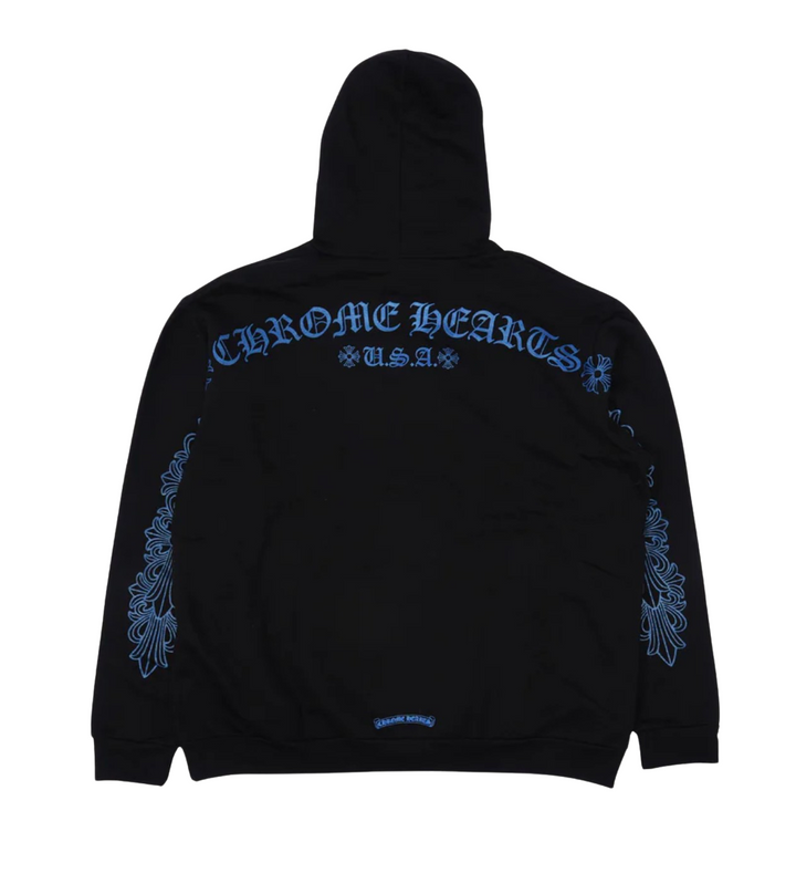 Chrome Hearts Friends and Family 'Blue Glitter' Horseshoe Logo Hoodie