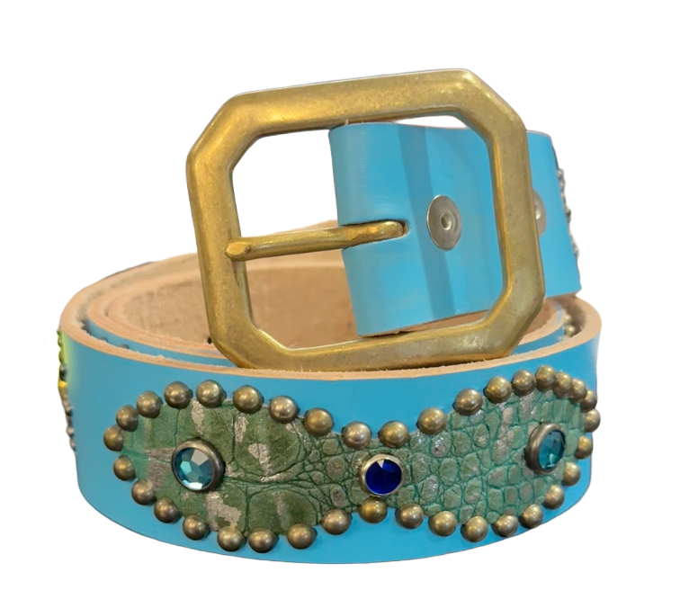 Studded 'Turquoise Scale Blue Gem Sun' Blue Belt