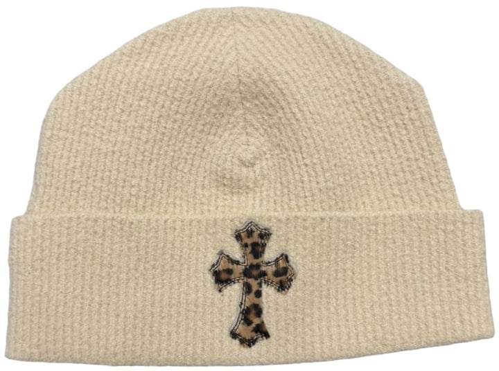 Chrome Hearts 'Cheetah Cross' Pony Hair Tan Beanie