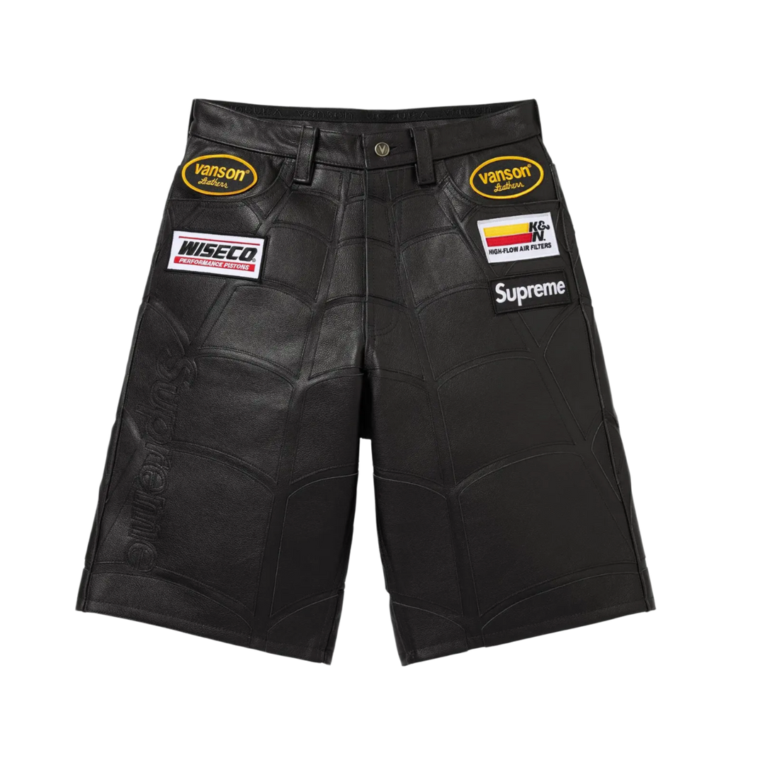 Supreme Vanson 'Spider-Man' Leather Black Shorts