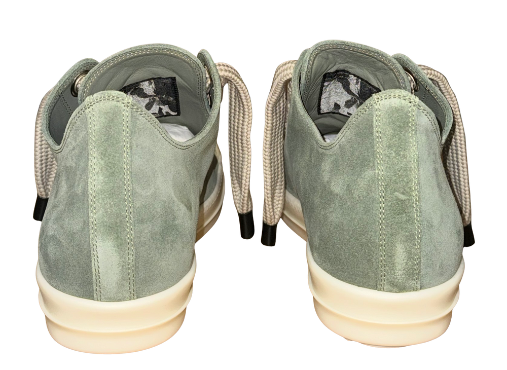 Rick Owens 'Celadon' Jumbo Lace Low Suede Sneakers