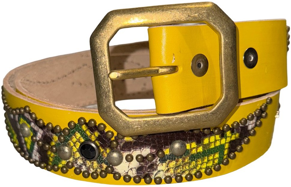 Studded 'Black Gem Yellow/Green Snakeskin' Yellow Belt