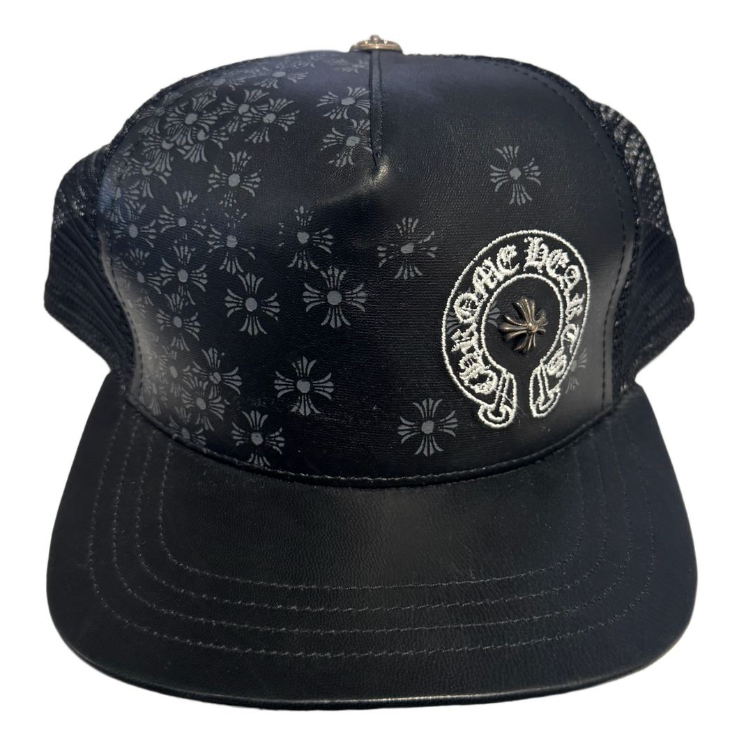 Chrome Hearts Horseshoe Silver Cross Leather Truck Hat