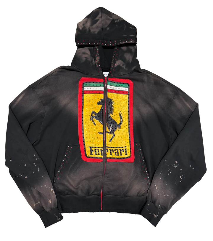 Bossi 'Ferrari' Black Rhinestone Zip Up Hoodie