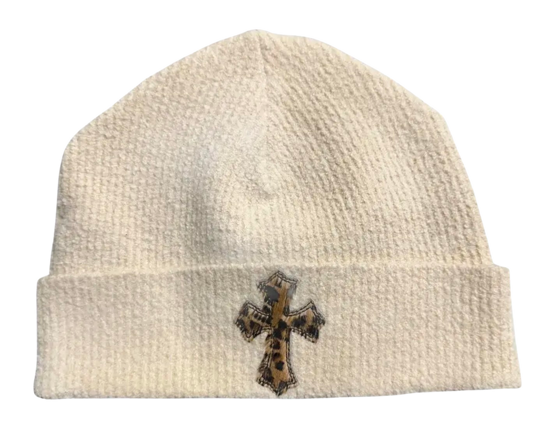 Chrome Hearts 'Cheetah Cross' Pony Hair Tan Beanie